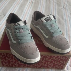 Vans Women's Gray Suede Low-Top Sneakers with Light Blue Laces